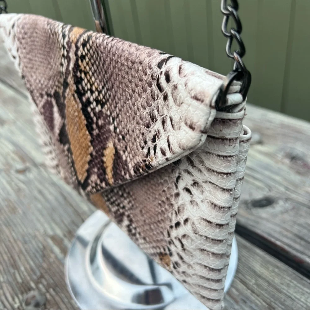 Women’s A New Day Faux Snake Skin Handbag Crossbody Brown Multi